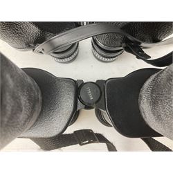 Nine cased pairs of binoculars to include Lieberman & Gortz 12x50, Frank Nipole 8x56, Uniscope, Hoya mark II 8x40, Porst 8x56 etc