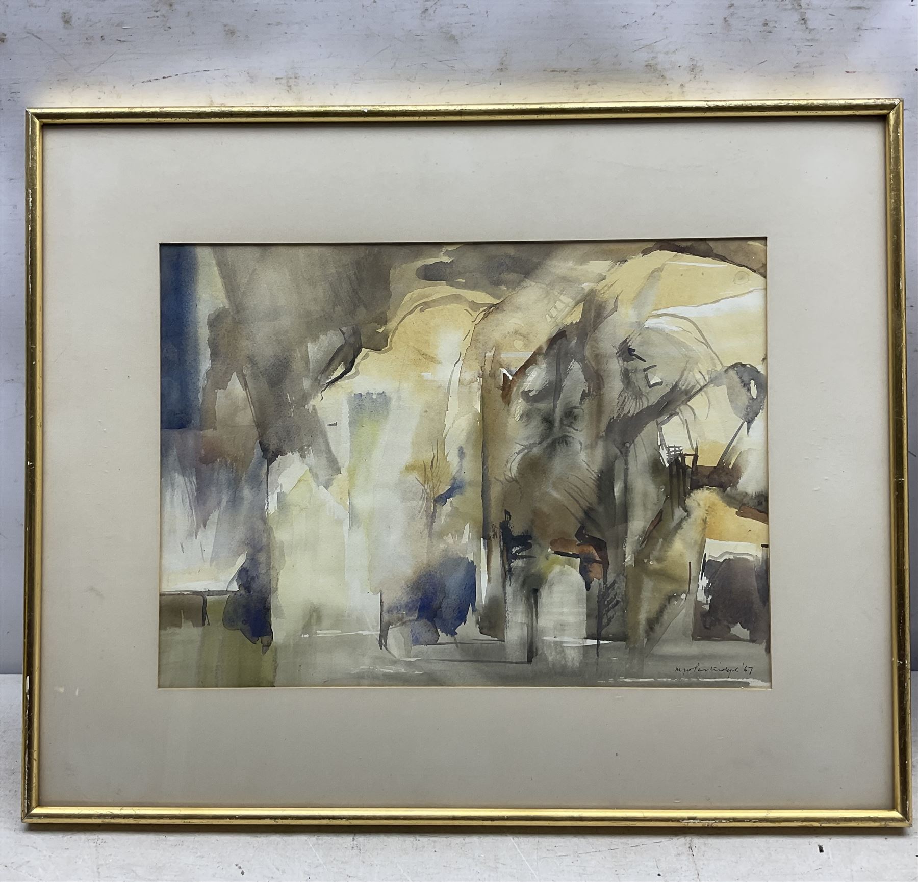 Maurice William Partridge (British 1913-1973): Abstract Cityscape, watercolour signed and dated '67, 28cm x 38cm 