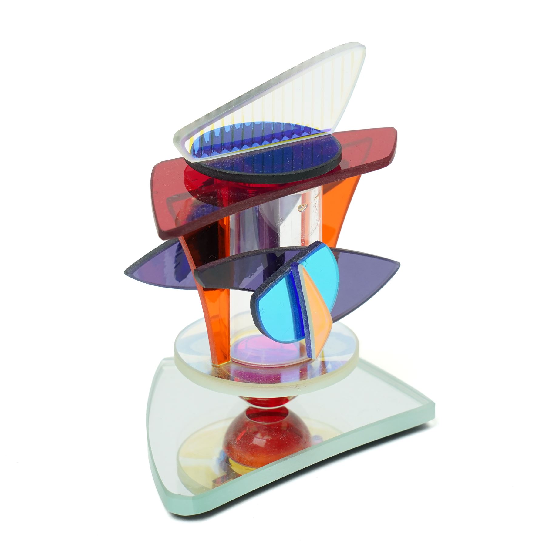 George Ponzini (American 1952-); modernist scent bottle, of abstract form with coloured and mirrored glass, H11cm