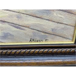 Robert Nixon (British 1955-): Tramway in the Snow, oil on canvas board signed and dated '97, 43cm x 60cm