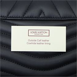 Louis Vuitton - ‘New Wave’ Long Wallet in black quilted calf leather, the envelope flap with oversized gold-tone LV logo and press-stud fastening, with detachable wrist strap detailed in multicoloured Louis lettering and Monogram flowers, opening to a fitted leather interior with twelve card slots, two compartments and zipped pocket, with care booklet and box