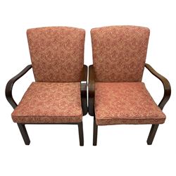 Parker Knoll - pair of vintage oak framed armchairs, upholstered backs with loose seat cushions
