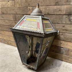 William Younger copper pub advertising lantern with stained glass panels, H75cm