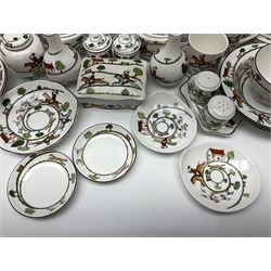 Wedgwood Hunting Scenes dinner and tea service for ten, to include dinner plates, side plates, dessert plates, cups and saucers, mugs, two large teapots, two milk jugs, etc, together with matching items by coalport and Staffordshire (94)