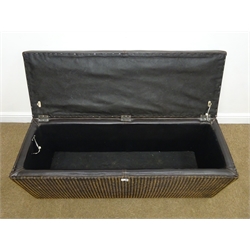  Modern wicker and studded faux leather ottoman, W121cm, H50cm, D41cm  