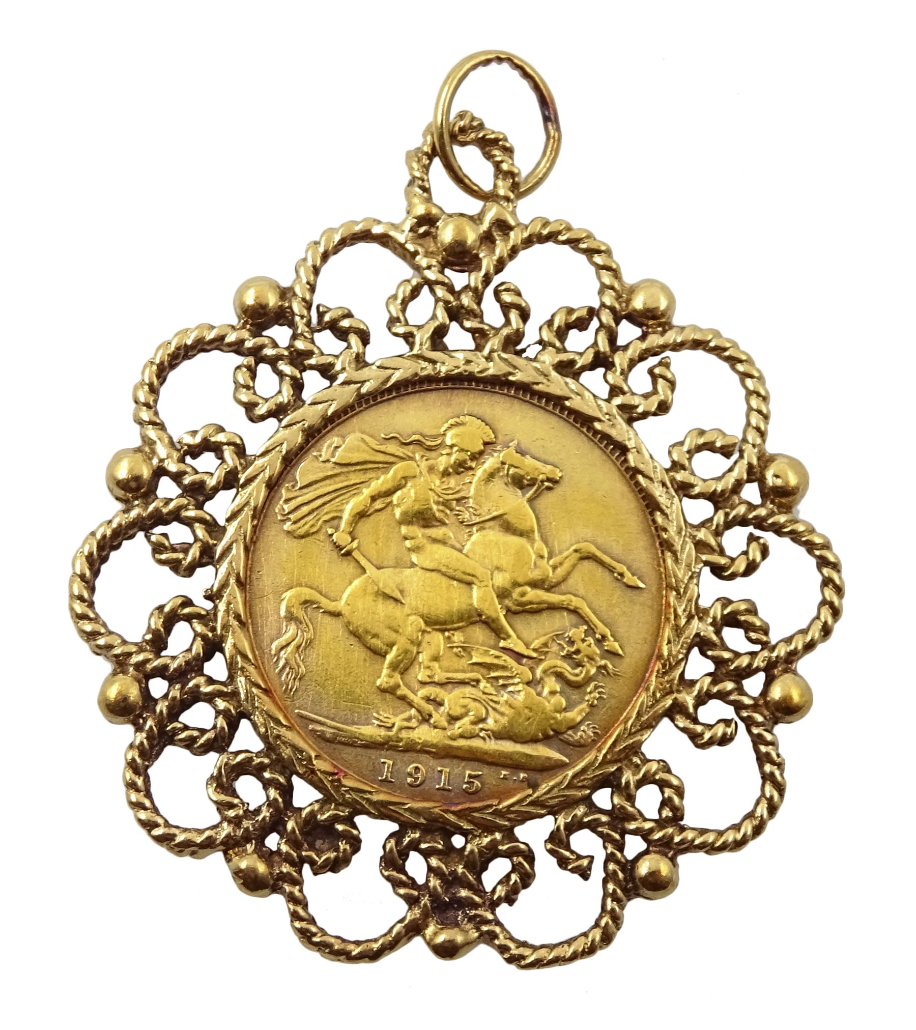 1915 gold full sovereign, loose mounted in gold openwork