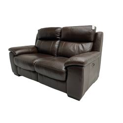 DFS - 'Cornell' two seat electric recliner sofa, upholstered in chocolate leather, button controlled with USB 