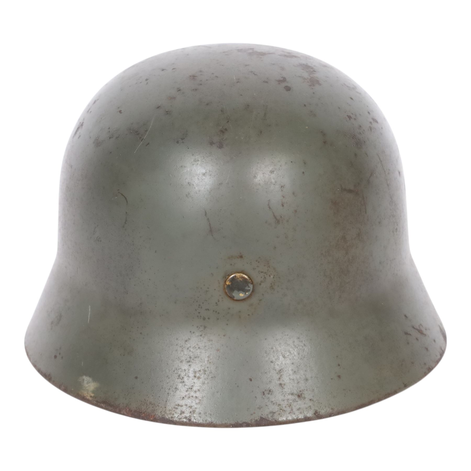 German Third Reich Waffen-SS M35 double decal helmet, the left inner brim stamped SF64, the back inner brim stamped 3866, with leather eight tongue liner and chinstrap