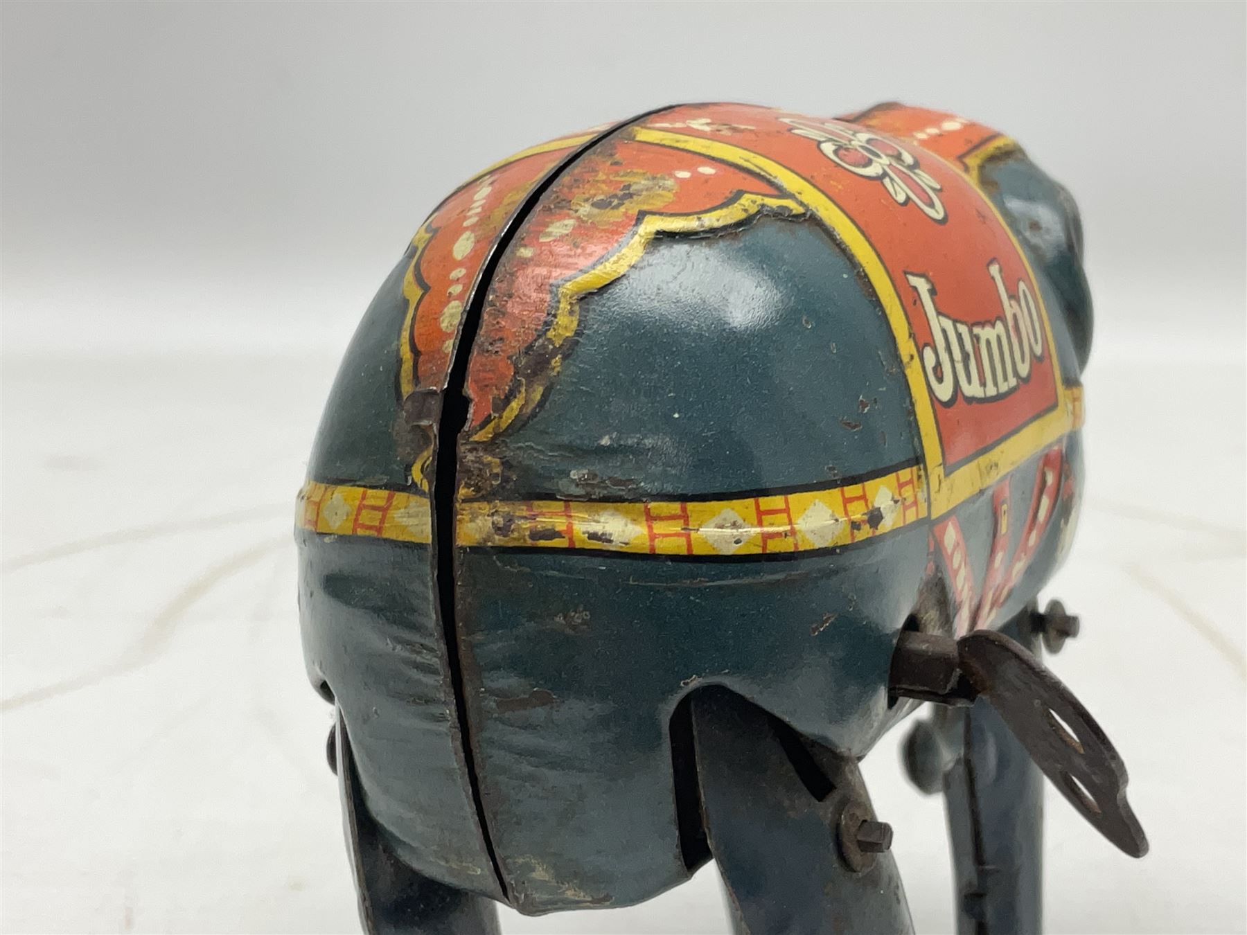 German Blomer and Schuler 'Jumbo' Elephant clockwork tinplate figure, marked 'D.R.P. DRGM Made in Germany', complete with key H9.5cm