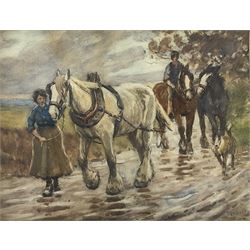 James William Booth (Staithes Group 1867-1953): Bringing Home the Horses, watercolour signed 33cm x 43cm
