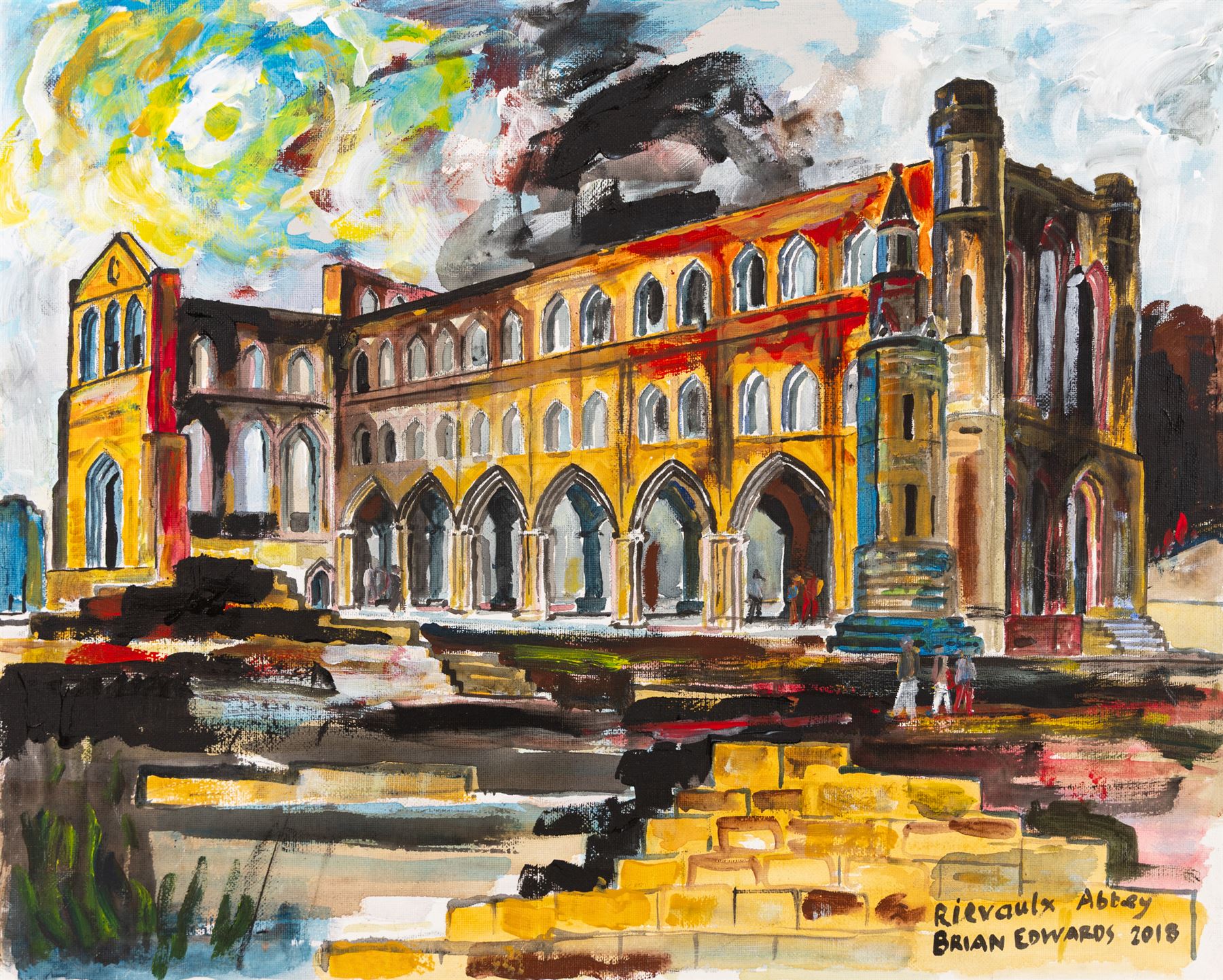 Brian Edwards (British 1944-): 'Rievaulx Abbey 2', acrylic on canvas signed and dated 2018, titled verso 40.5cm x 50.5cm (unframed)
Notes: Dr Brian Edwards is Emeritus Professor of Architecture at ECA Edinburgh University. He is the author of the book ‘Understanding Architecture through Drawing’, has exhibited at the Edinburgh Festival, the RSA and architecture section of the RA Summer Exhibition. As a retired architect, his paintings explore the interface between art and architecture