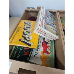 Collection of boxed vintage board games, including Balyna Cricket, Identity Kit, Gyroscopes, Waddingtons Scoop, etc