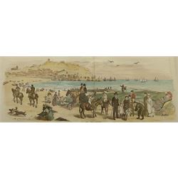 After Randolph Caldecott (British 1846-1886): 'On the Sands' Scarborough, 19th century engraving with hand-colouring together with after Luigi Chialiva (Swiss 1842-1914): 'The Little Shepherdesses', engraving max 46cm x 60cm (2)