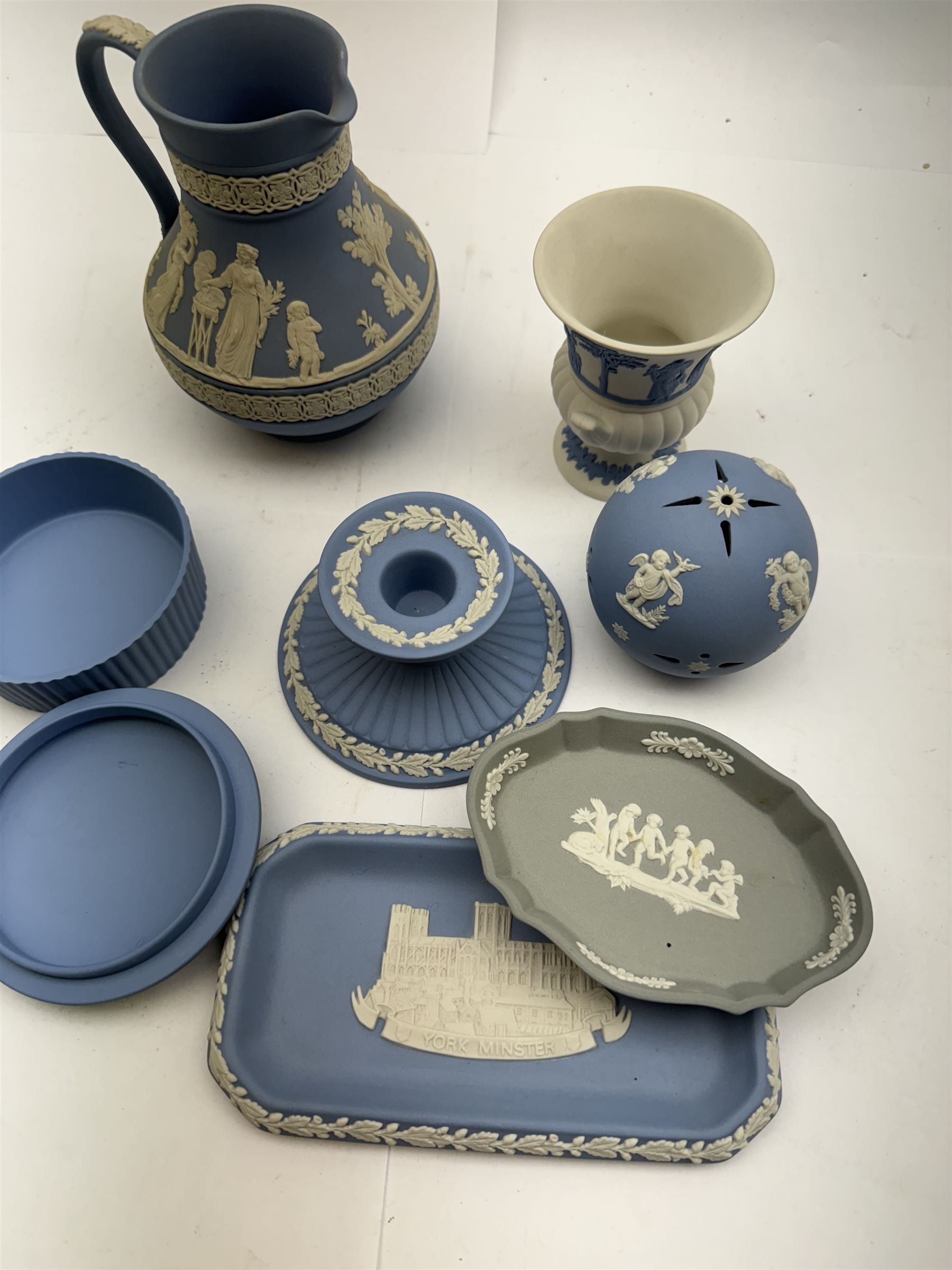 Wedgwood Jasperware including jugs, trinket dishes plates, vases etc    