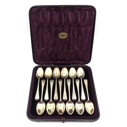  Set of twelve Victorian silver teaspoons by Josiah Williams & Co London 1890 retailed E Friedley Tyrrell St Bradford cased approx 6.2oz  