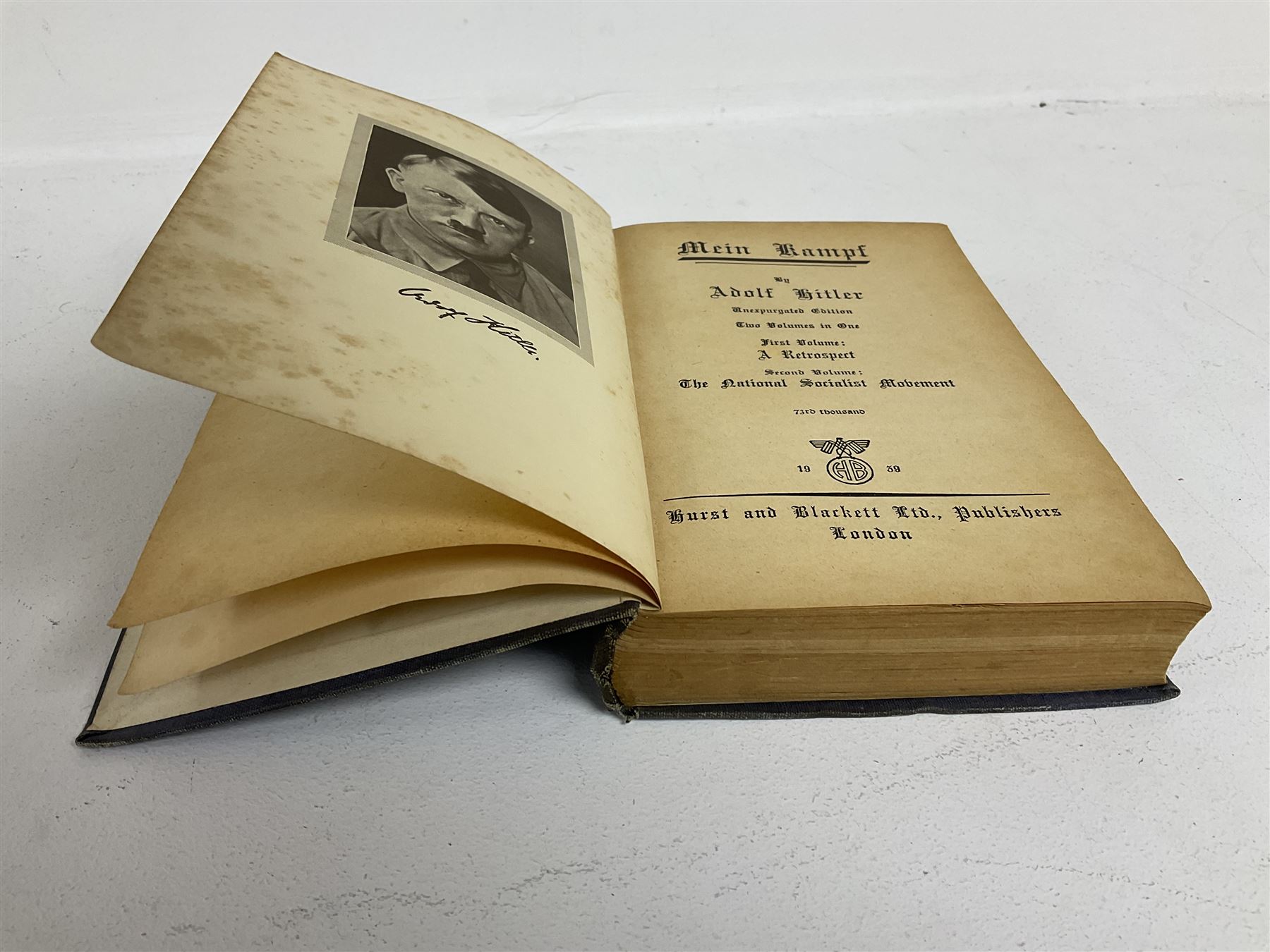 Hitler Adolf: Mein Kampf, Unexpurgated Edition, pub. Hurst and Blackett Ltd, London 1939, two volumes in one.