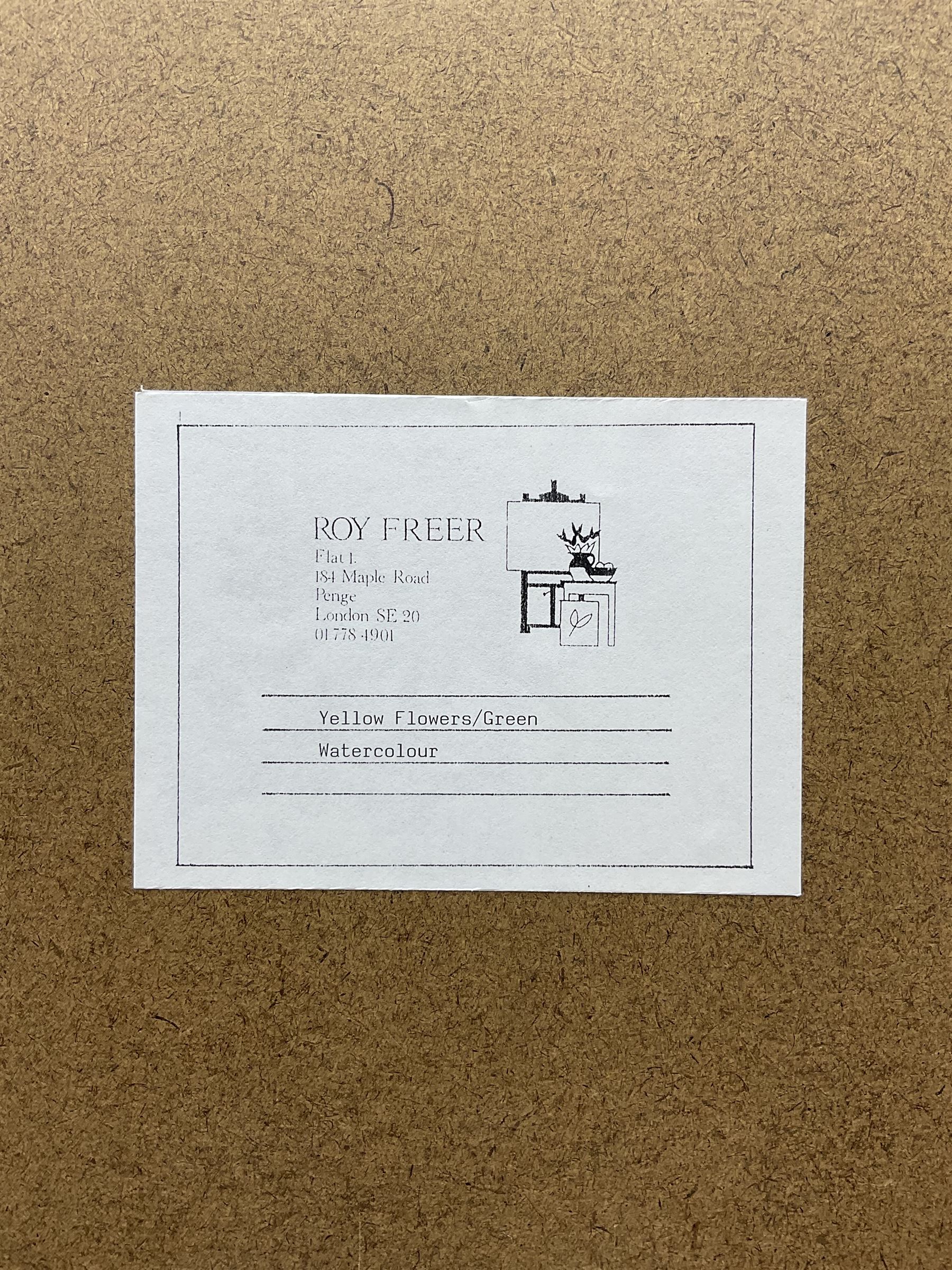 Roy Freer (British 1938-): 'Yellow Flowers/Green', watercolour signed and dated '88, titled verso 66cm x 49cm 