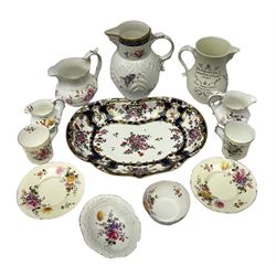 Collection of Crown Royal Derby, including to coffee cans and sauces, three jugs, together with Coalport Caughley mask jug, Royal Worcester Shakespeare jug and a victorian dessert dish (12)