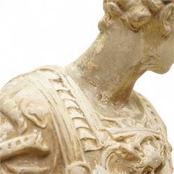 After Michelangelo (Italian 1475-1564) 19th century Florentine plaster figure of Guiliano de Medici as a Roman consul, impressed mark to base H44cm 