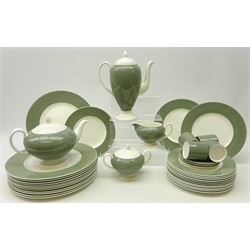  Teal banded Wedgwood part dinner, coffee and teaware in one box  