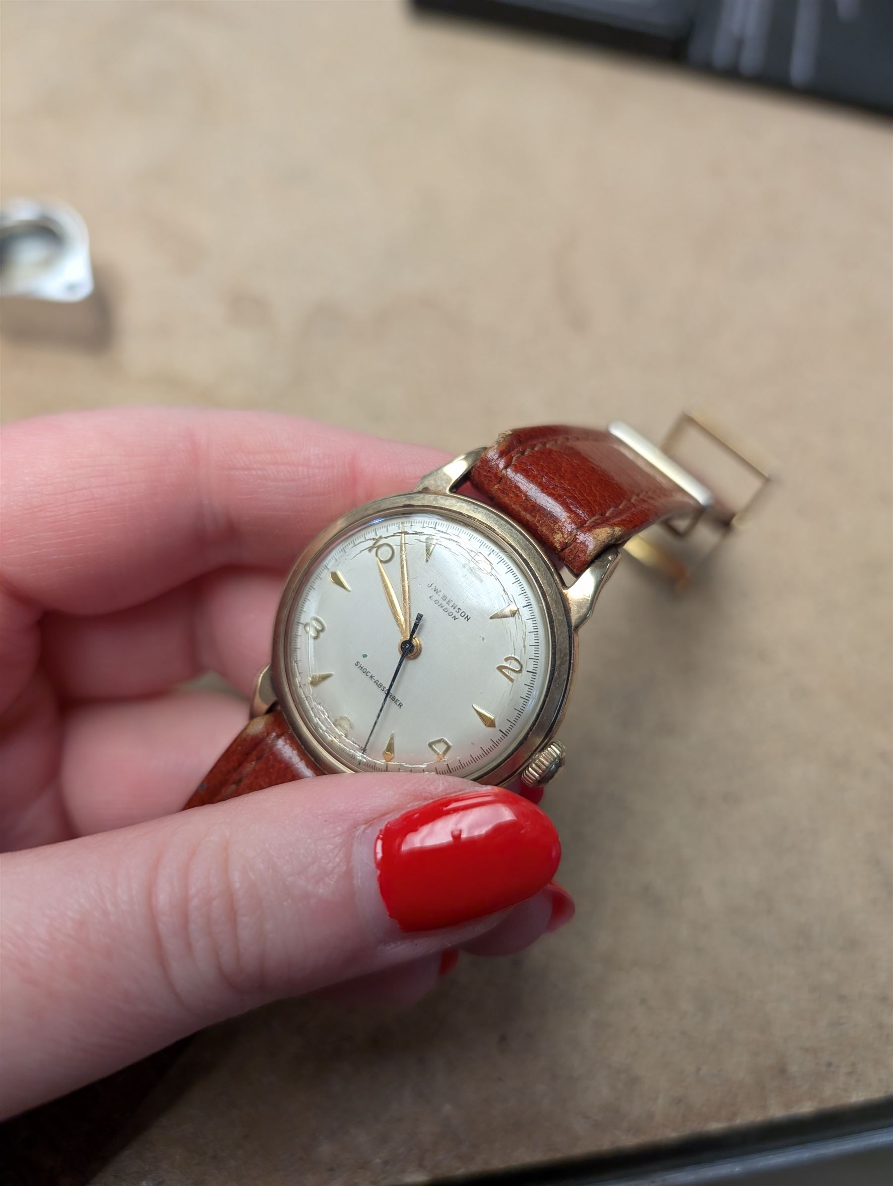 J.W.Benson gentleman's 9ct gold presentation manual wind wristwatch