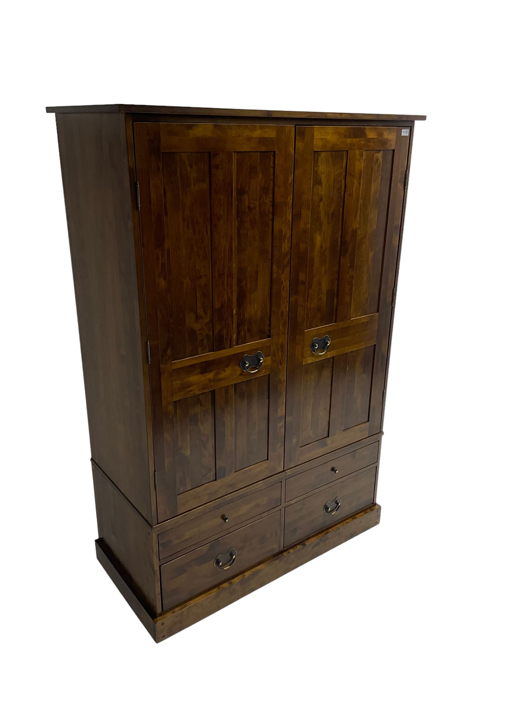 Laura Ashley - 'Garrat Dark Chestnut' double wardrobe, fitted with two panelled cupboard doors over four drawers
