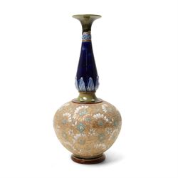 Doulton Slaters Patent vase, of globular form with elongated neck, stamped and incised wit...