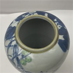 Chinese vase, decorated with vines and grapes and signed beneath, together with Chinese tea set of hexagonal form, comprising teapot and stand and six cups, vase H30cm