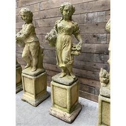The Four Seasons - set of four cast stone garden figures on plinths