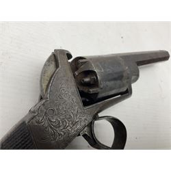 Mid-19th century Smith London .36 cal. transitional five-shot percussion revolver, the 12cm rifled octagonal barrel with side loading lever, side safety, some engraved decoration and chequered two-piece grip L28cm overall