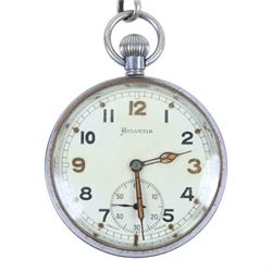 Silver improved patent open faced pocket watch, together with a plated Helvetia military issue pocket watch with broad arrow verso and two silver fob watches