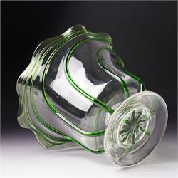 Three early 20th century glass vases, attributed to Stuart and Sons of Stourbridge, each with green glass art nouveau spiral decoration, largest H18cm (3)