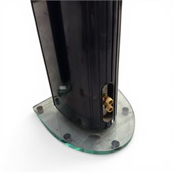 pair of 'Definitive' speakers on glass stands, speakers H120cm