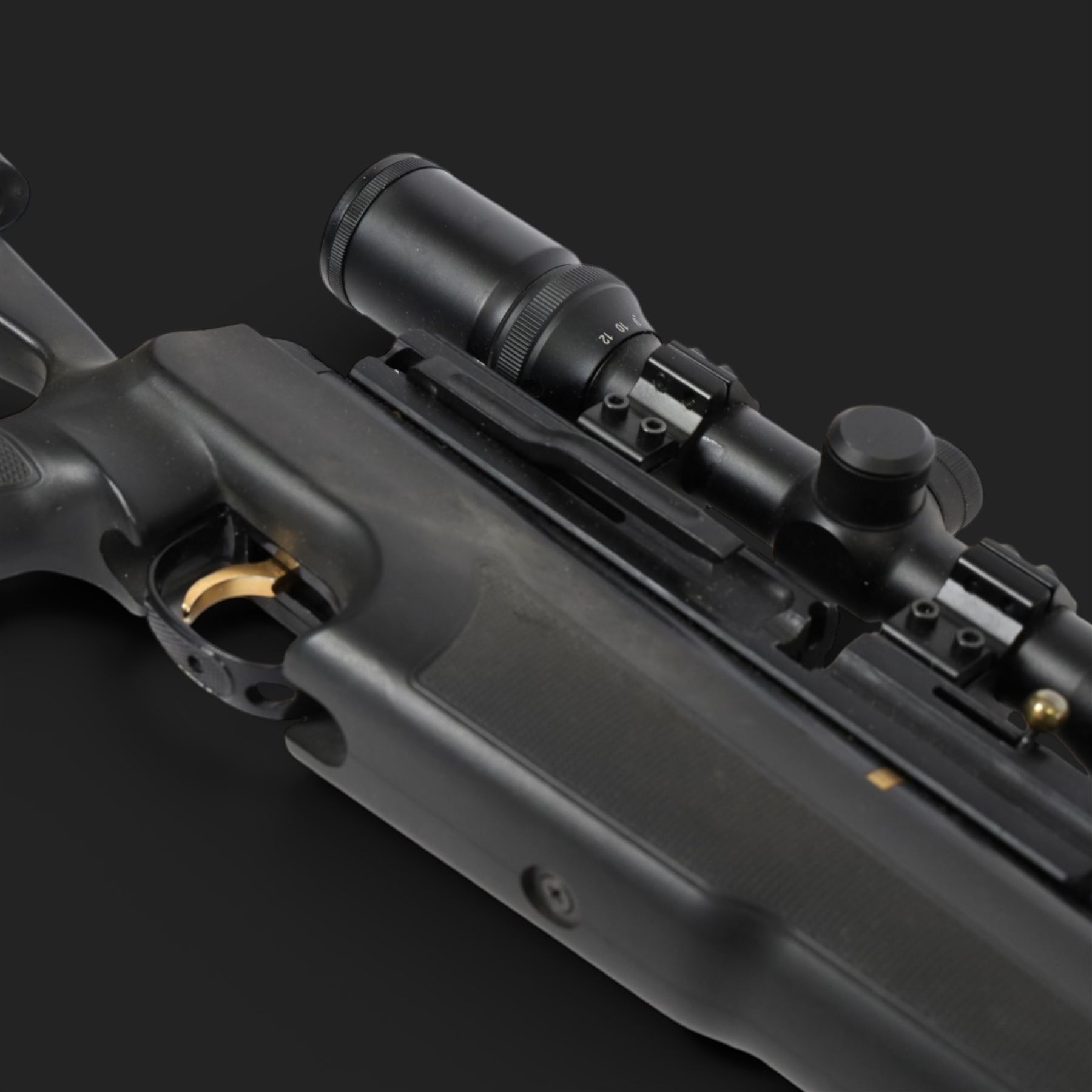 Hatsan AT44-10 air rifle, .22 cal, Max pressure 200 bar, serial number 041420511, fitted with 3-12x50 scope, L118cm