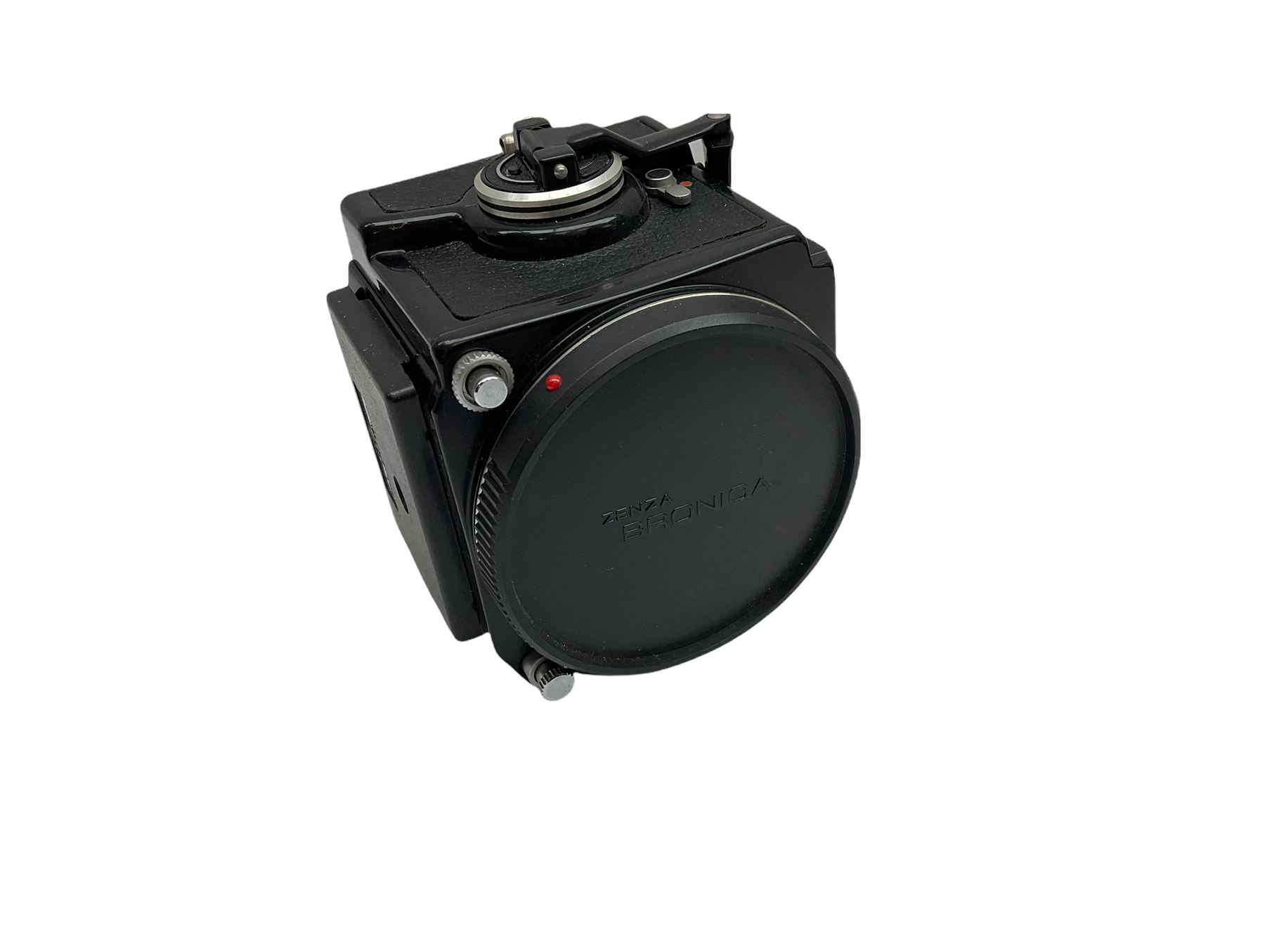 Zenza Bronica ETRS medium format camera body, AE Finder-E Model II, Zenza Bronica Zenzanon MC '1:4 f-40mm' lens, Zenza Bronica Zenzanon MC '1:4.5 f-200mm' lens,  Zenza Bronica Zenzanon MC '1:2.8 f-75mm' lens, and two film backs