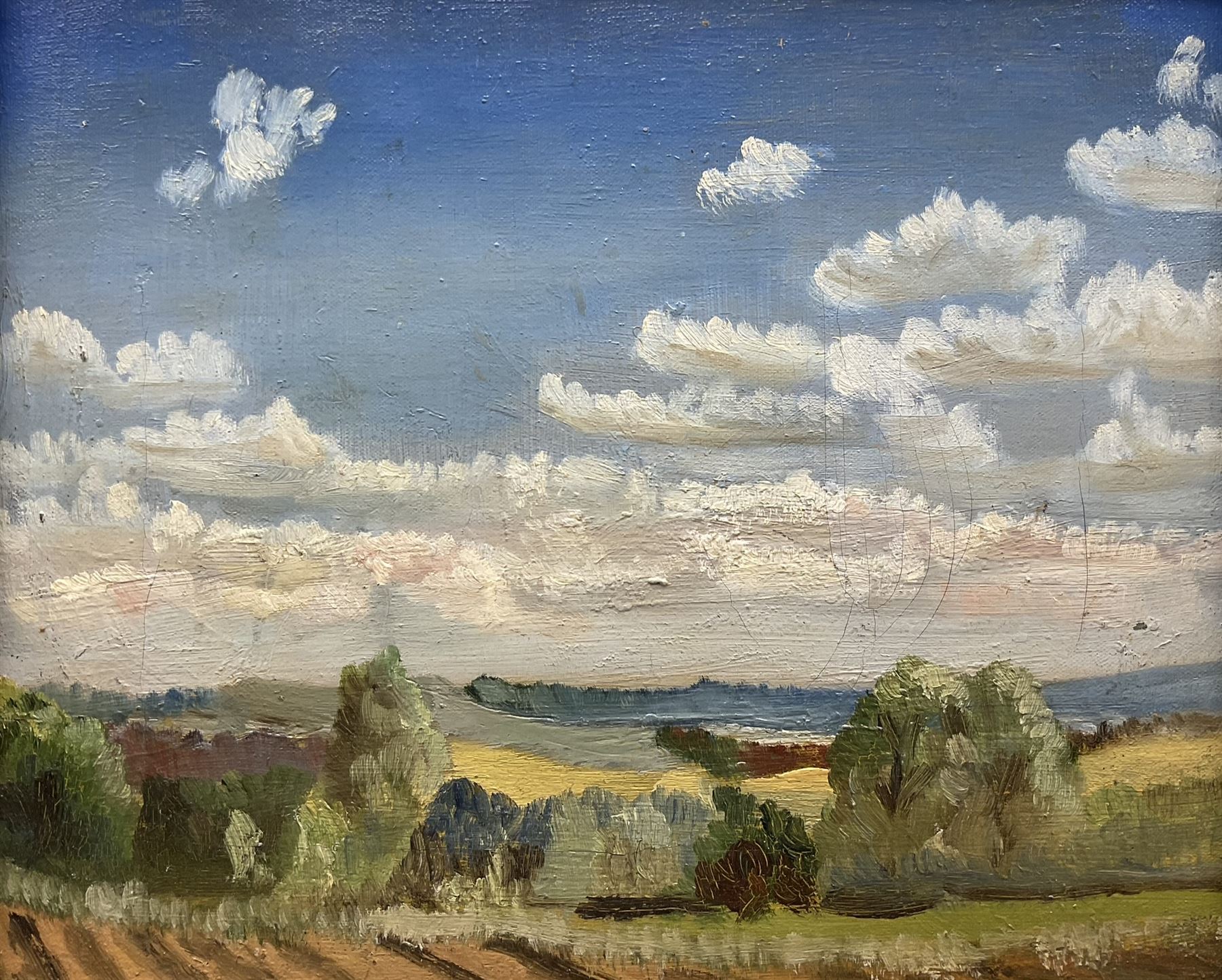 Attrib. James Dickson Innes (Welsh 1887-1914): Morning Clouds, oil on canvas unsigned 24cm x 29cm