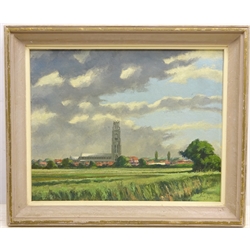  'Boston Stump Church', 20th century oil on board signed and dated '72 by John Grimble 40cm x 50cm  