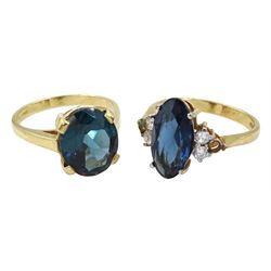 Gold single London blue topaz and one other gold stone set dress ring, both hallmarked 9ct
