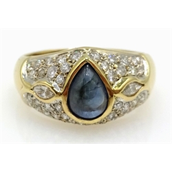  14ct gold cabochon sapphire and diamond ring hallmarked  