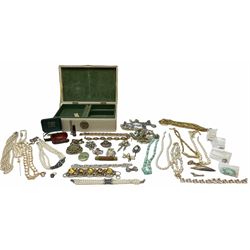 Silver cigar piercer by Dunhill, Birmingham 1958, gold garnet ring, stamped 9ct, Victorian rose gold shank hallmarked with soldered gilt cameo head and a collection of vintage and later costume jewellery