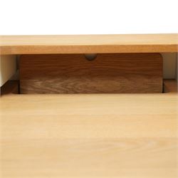 Ebbe Gehl for John Lewis - ‘Mira’ oak desk, rectangular top with raised twin-shelf gallery in contrasting cream finish,  single central drawer with recessed pull, on tapered supports