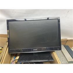 Quantity of silver plated and other metal ware to include Community cutlery and brass, together with Polaroid tv etc in three boxes