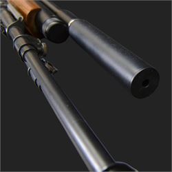 Logun MK2 22 Cal. air rifle, serial no 25885, with ASG fitted sight, bi-pod stand and fitted moderator  