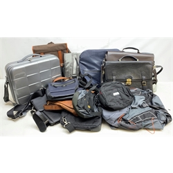  A collection of assorted bags and satchels, to include a Calvin Klein monogram satchel, a black leather Thierry Mugler satchel, a number of other leather examples, etc.   