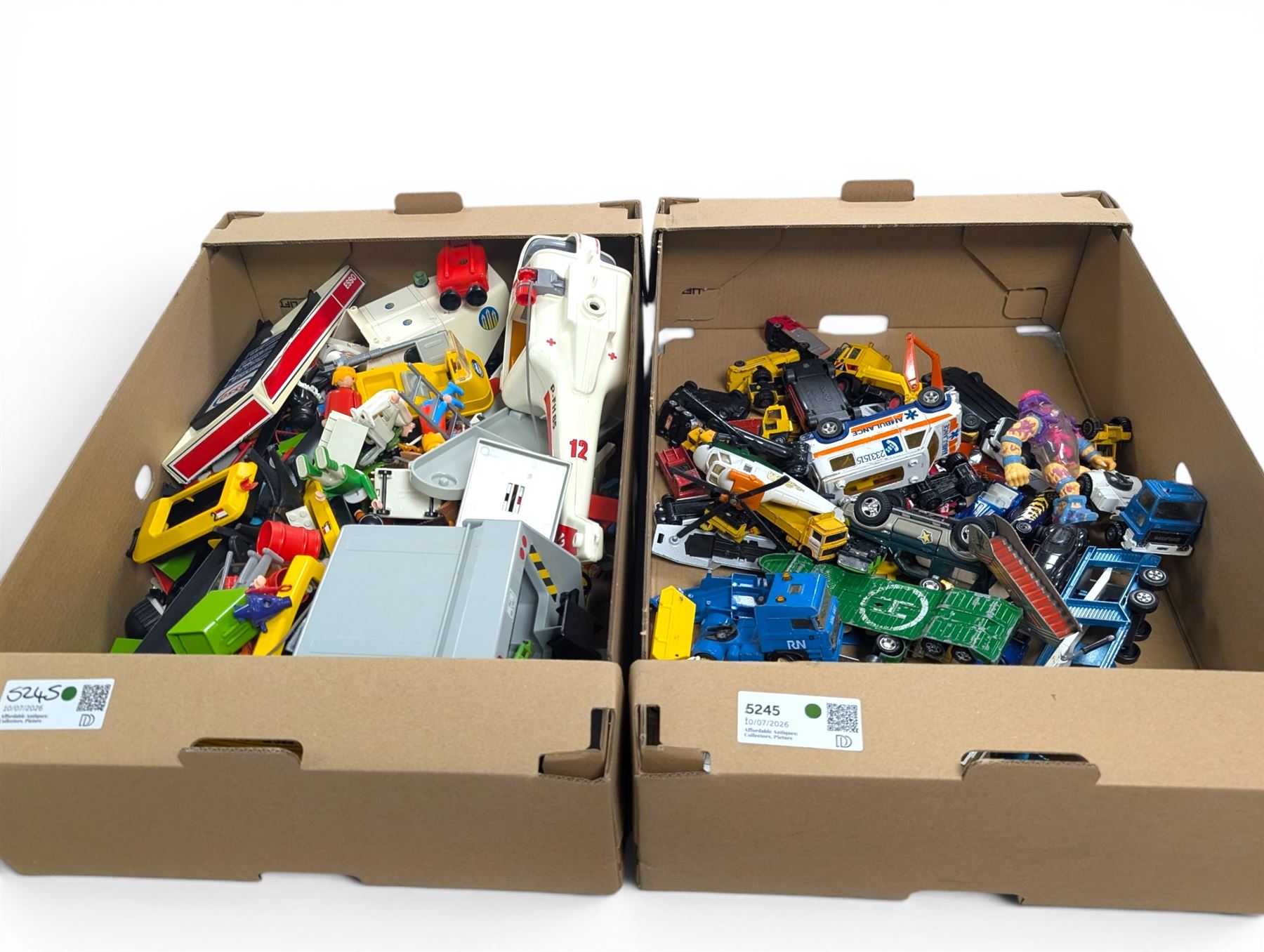1970s and later Playmobil figures and accessories, refuse lorry and rescue helicopter and a collection of diecast cars, including Matchbox, Majorette, etc