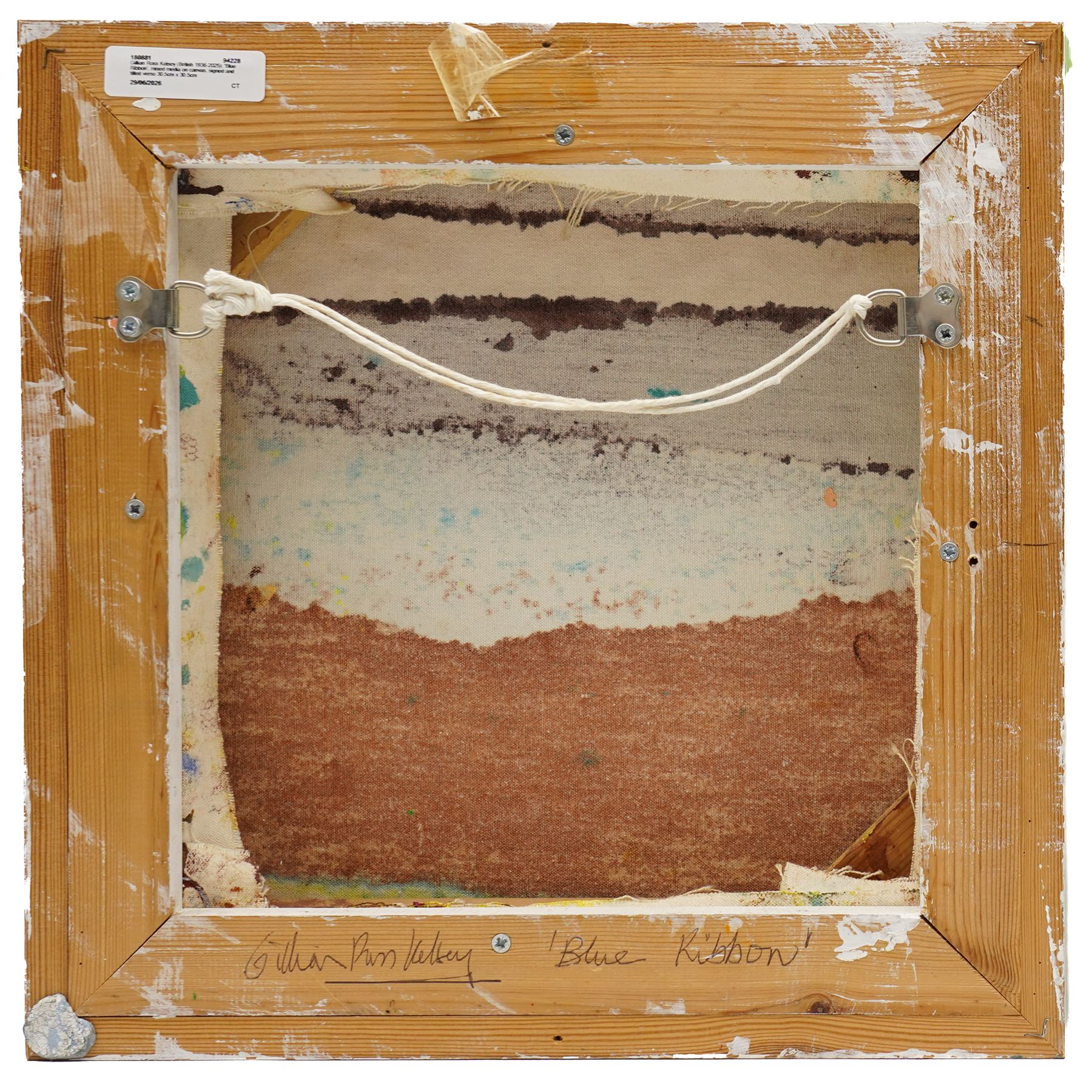 Gillian Ross Kelsey (British 1935-2025): 'Blue Ribbon', mixed media on canvas, signed and titled verso 30.5cm x 30.5cm