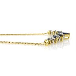 18ct gold marquise shaped sapphire and round brilliant cut diamond necklace, stamped 750