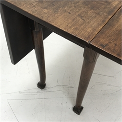 18th century mahogany side table, rectangular drop leaf top, on cabriole supports with pad feet, 113cm x 106cm, H73cm
