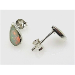 Pair of silver opal stud ear-rings stamped 925  