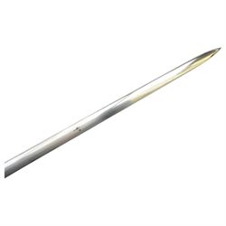 Victorian court and diplomatic ceremonial sword, the 79cm blade finely etched with scrolling motifs and engraved Huntsman Marlboro St, London, with crown pommel, wire bound grip, bow shaped guard and crossguard with gilt shell guard and crowned VR cypher,  in a brass mounted leather scabbard, overall L91cm
